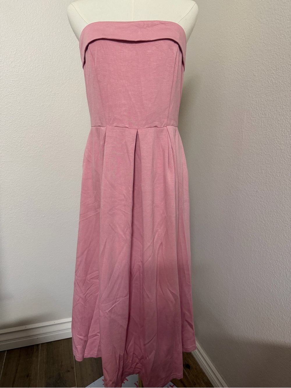 #106 Strapless Pink A-Line Midi Dress
